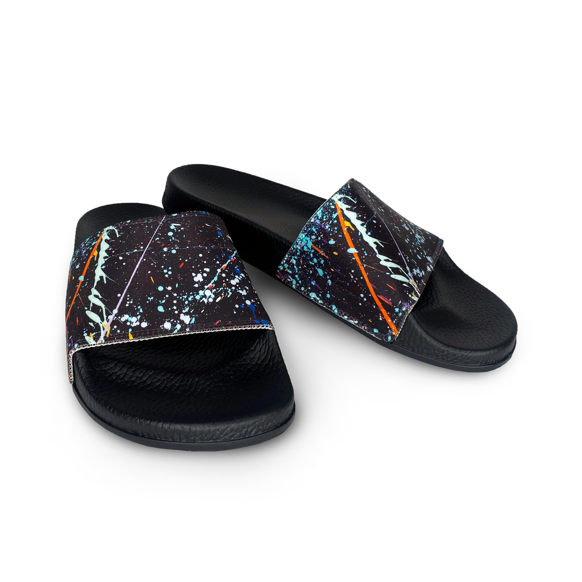 Black Paint Splattered Slide Sandals