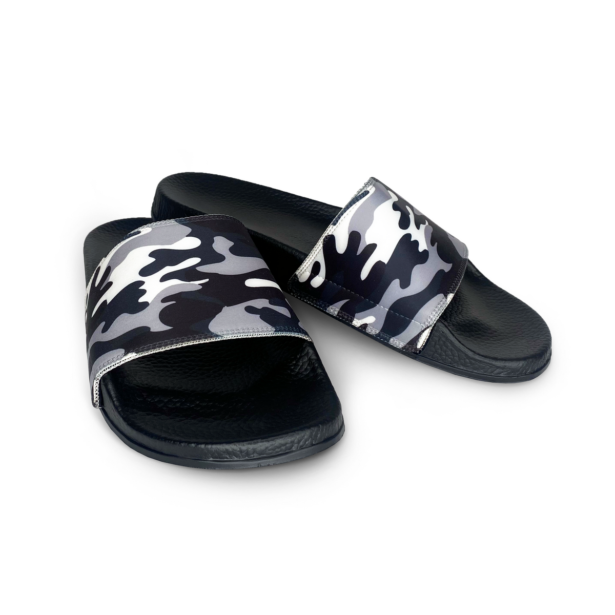 Black and White Woodland Camouflage Slide Sandals | Deco Slides display picture 2