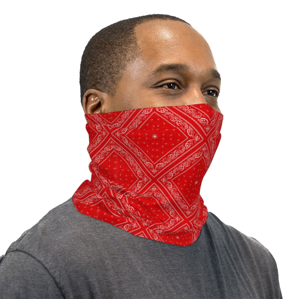 Red Bandana Paisley Neck Gaiter Face Mask Deco Slides