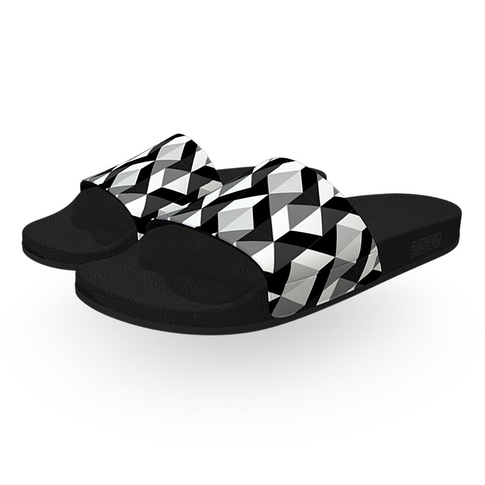Black and White Patterned Slides BB Pattern Leather Slides - White - B.B. Simon® main image 2
