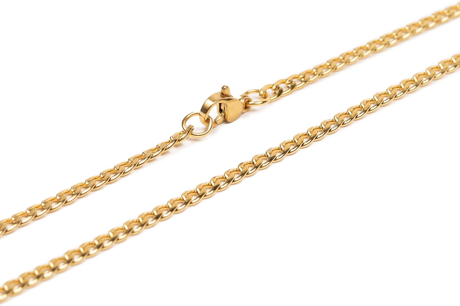 3mm Cuban Link Necklace, 22” Length. Hypoallergenic Stainless Steel with Real Gold PVD Coating