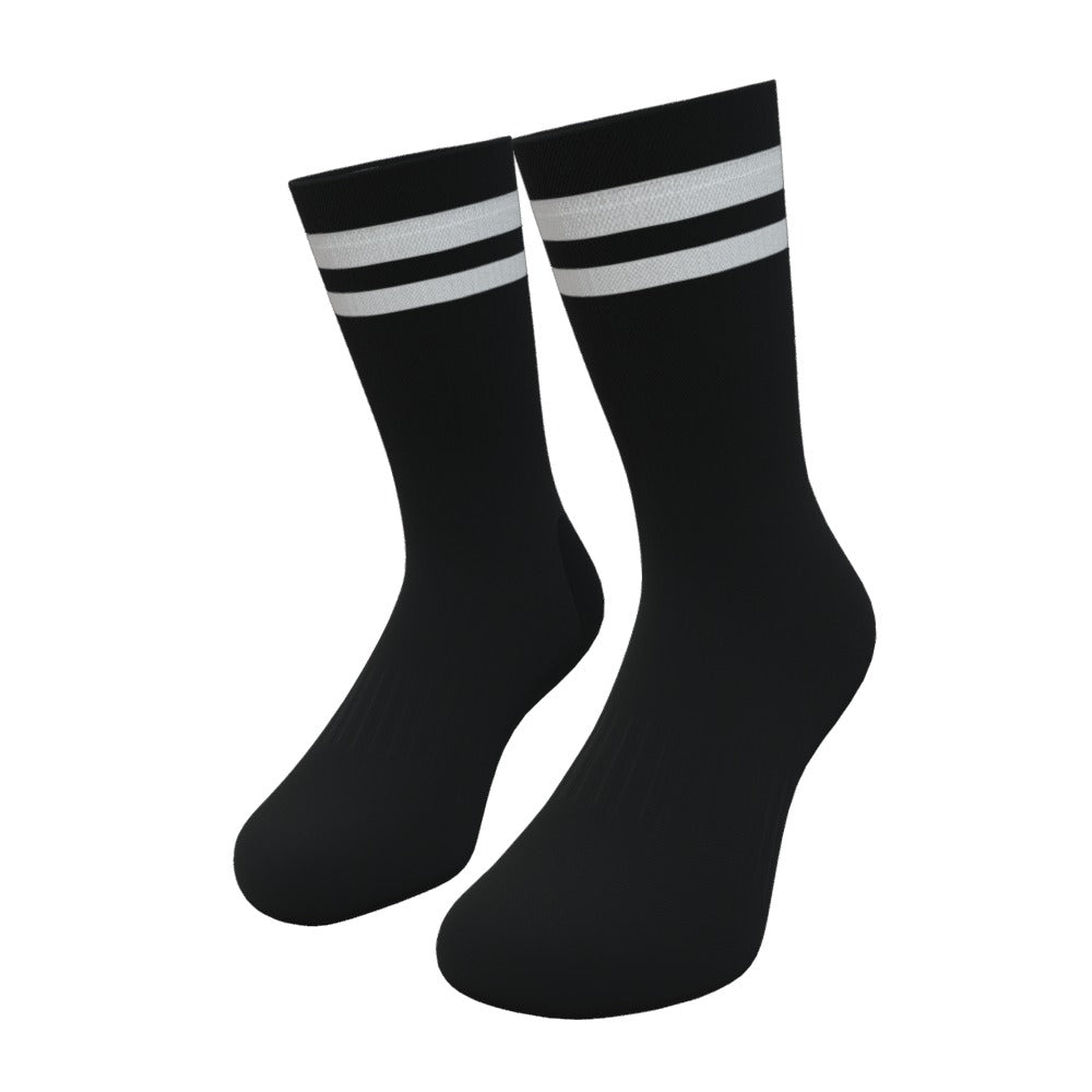 Black and White Two Stripe Athletic Crew Socks