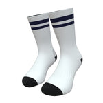 White and Navy Blue Two Stripe Athletic Crew Socks