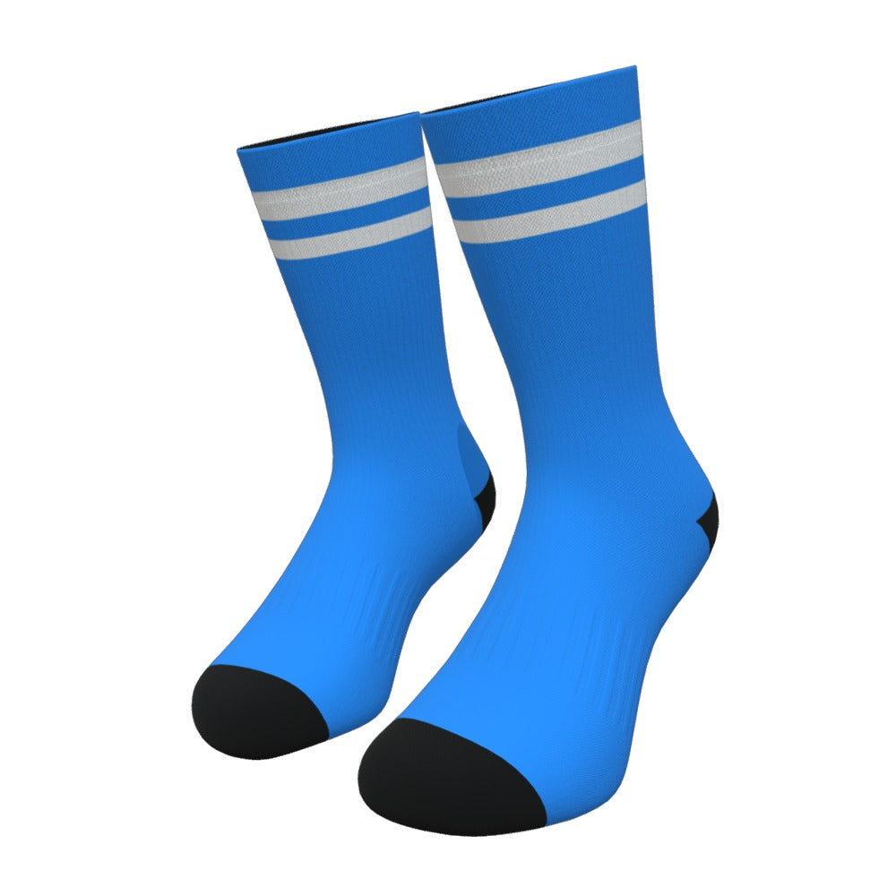 Light Blue and White Two Stripe Athletic Crew Socks