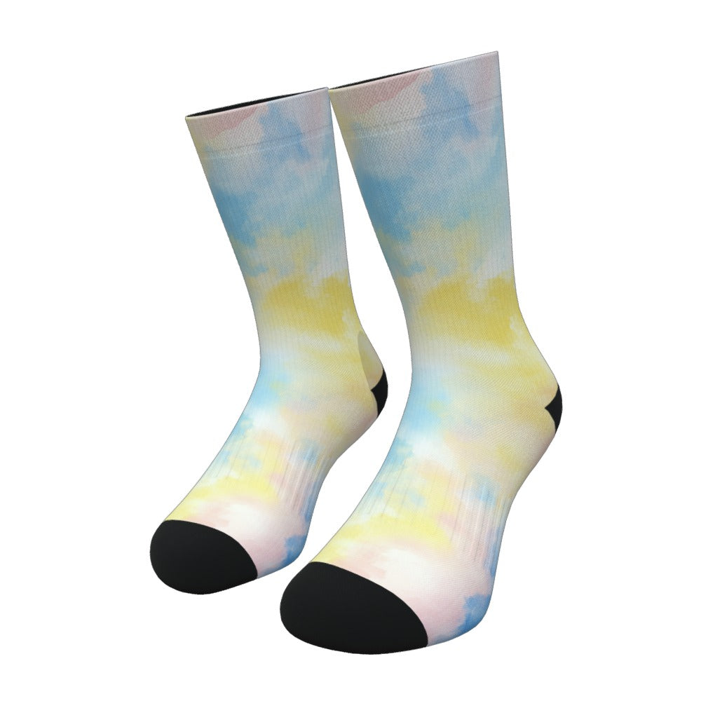 Pastel Yellow And Blue Tie Dye Socks