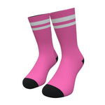 Pink and White Two Stripe Athletic Crew Socks