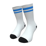White and Light Blue Two Stripe Athletic Crew Socks