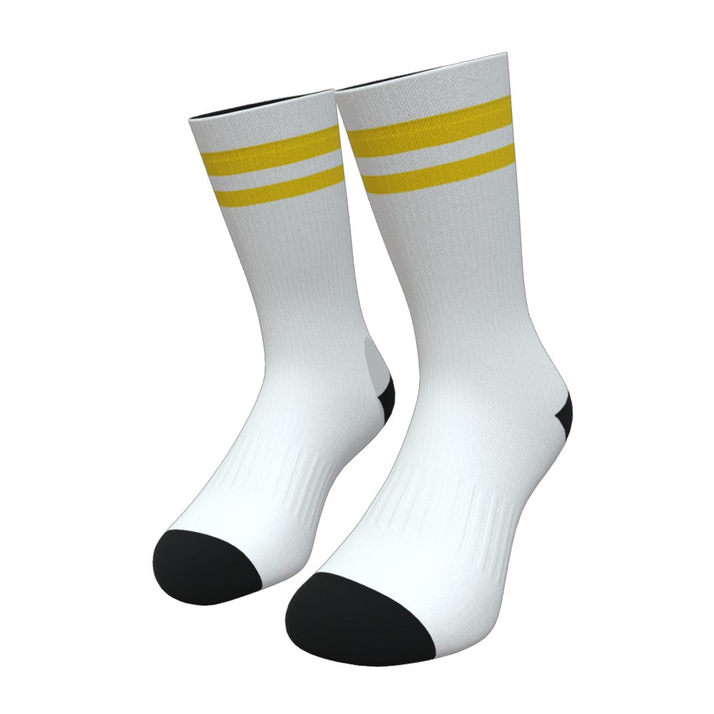 White and Gold Two Stripe Athletic Crew Socks