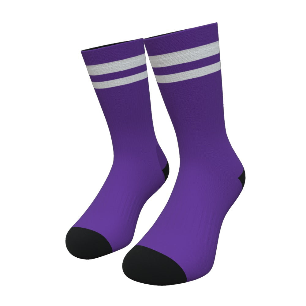 Purple and White Two Stripe Athletic Crew Socks
