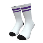 White and Purple Two Stripe Athletic Crew Socks