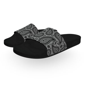 Gray and Black Bandana Slide Sandals