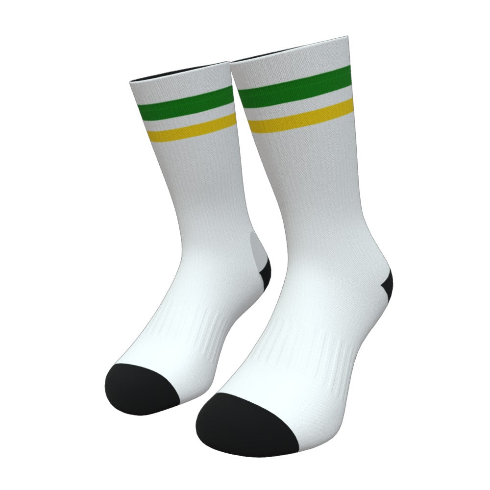 White Green and Yellow Two Stripe Athletic Crew Socks