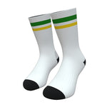 White Green and Yellow Two Stripe Athletic Crew Socks