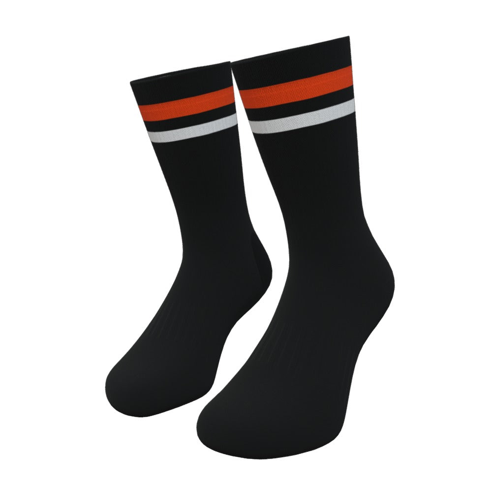 Black Orange and White Two Stripe Athletic Crew Socks