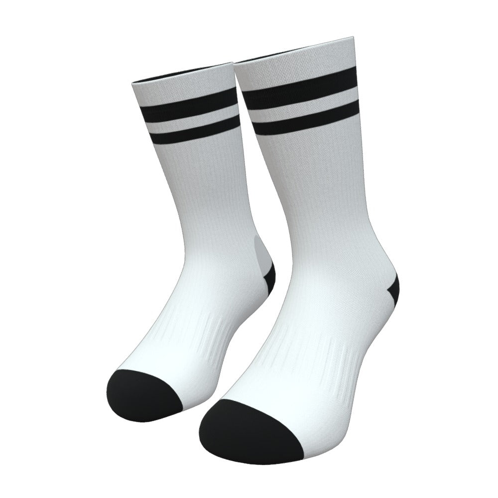 White and Black Two Stripe Athletic Crew Socks