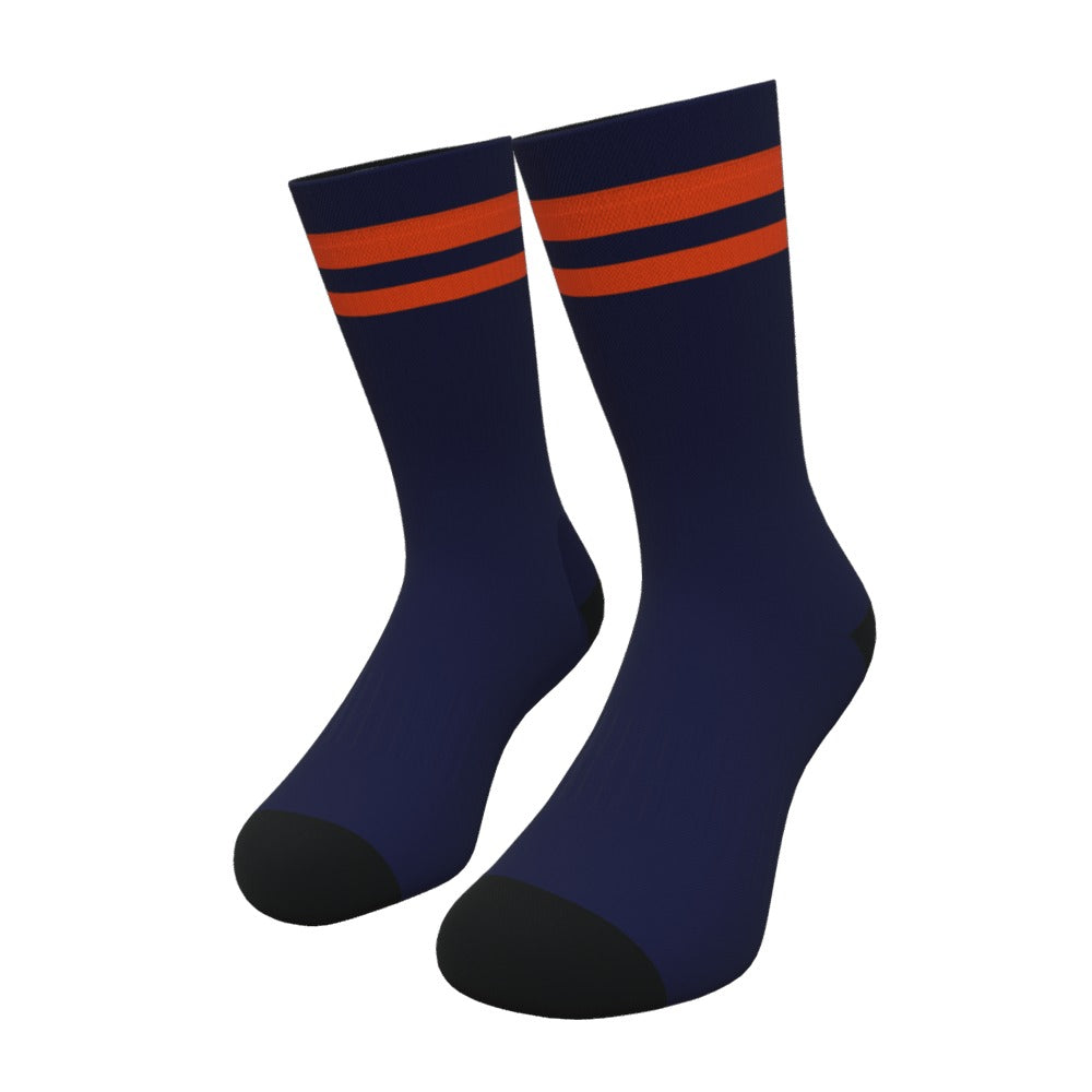 Navy and Orange Two Stripe Athletic Crew Socks