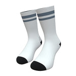 White and Slate Blue Two Stripe Athletic Crew Socks
