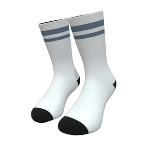 White and Slate Blue Two Stripe Athletic Crew Socks