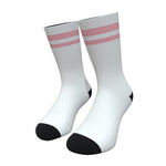 White and Coral Two Stripe Athletic Crew Socks