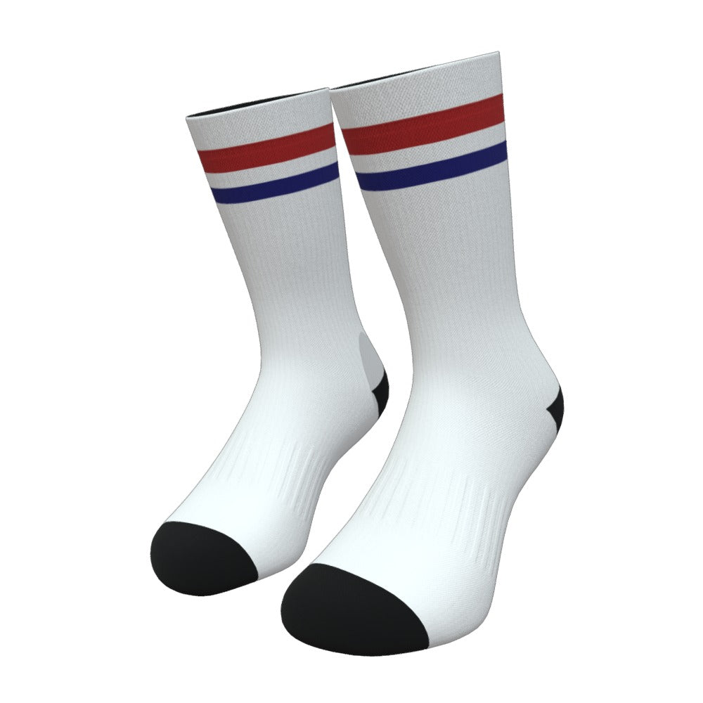 White Red and Blue Two Stripe Athletic Crew Socks