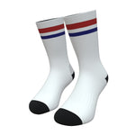 White Red and Blue Two Stripe Athletic Crew Socks