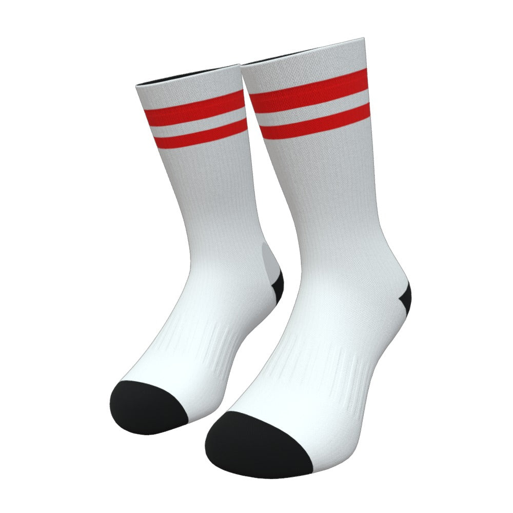 White and Red Two Stripe Athletic Crew Socks