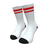 White and Red Two Stripe Athletic Crew Socks