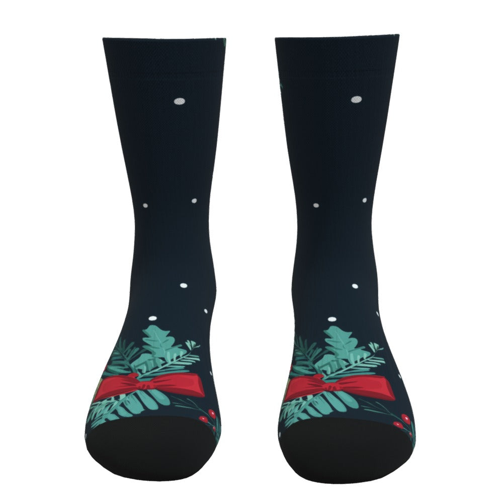 Navy Blue Holly Christmas Socks