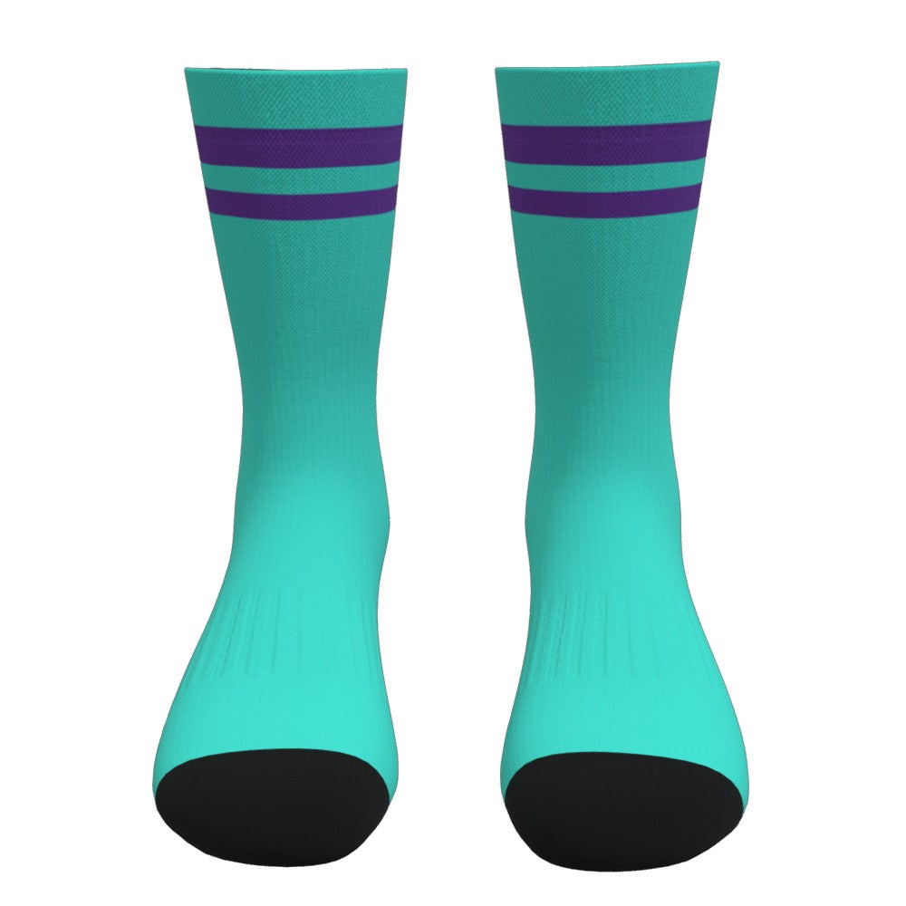 Turquoise and Purple Two Stripe Athletic Crew Socks
