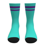 Turquoise and Purple Two Stripe Athletic Crew Socks