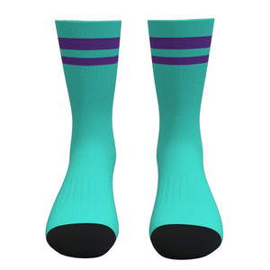 Turquoise and Purple Two Stripe Athletic Crew Socks