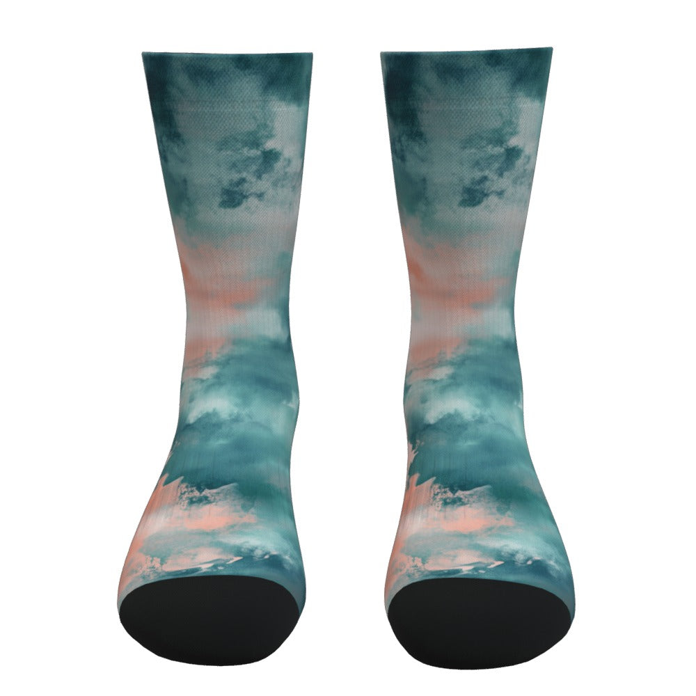 Teal And Coral Tie Dye Socks