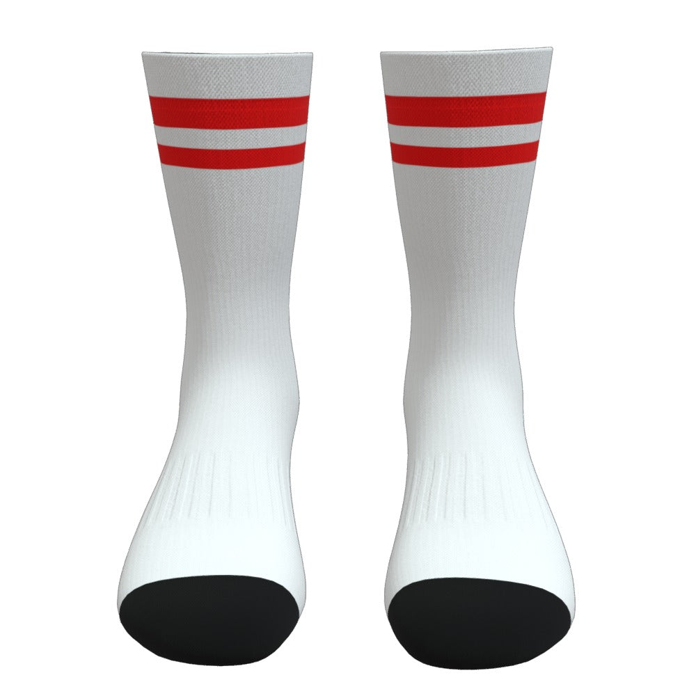 White and Red Two Stripe Athletic Crew Socks