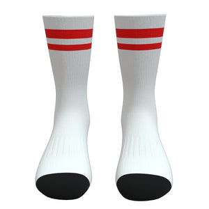 White and Red Two Stripe Athletic Crew Socks