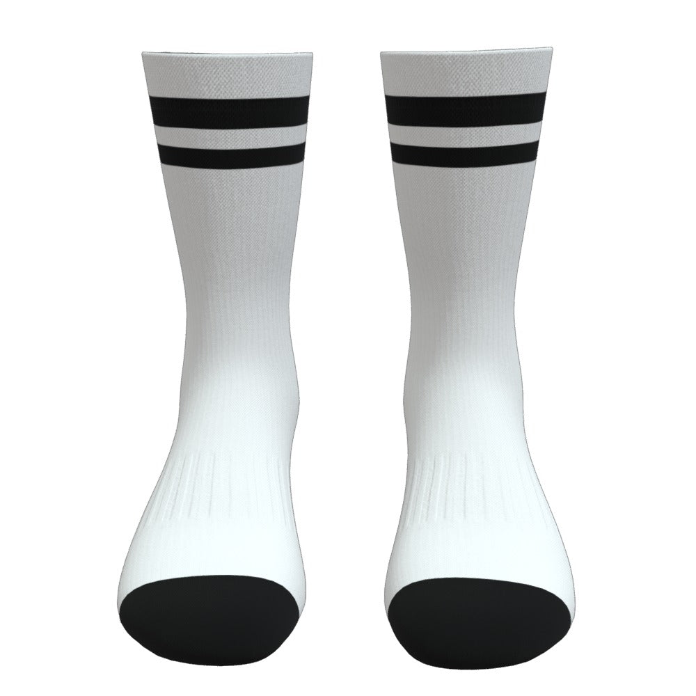 White and Black Two Stripe Athletic Crew Socks