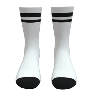 White and Black Two Stripe Athletic Crew Socks