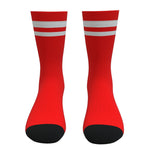 Red and White Two Stripe Athletic Crew Socks