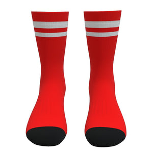 Red and White Two Stripe Athletic Crew Socks