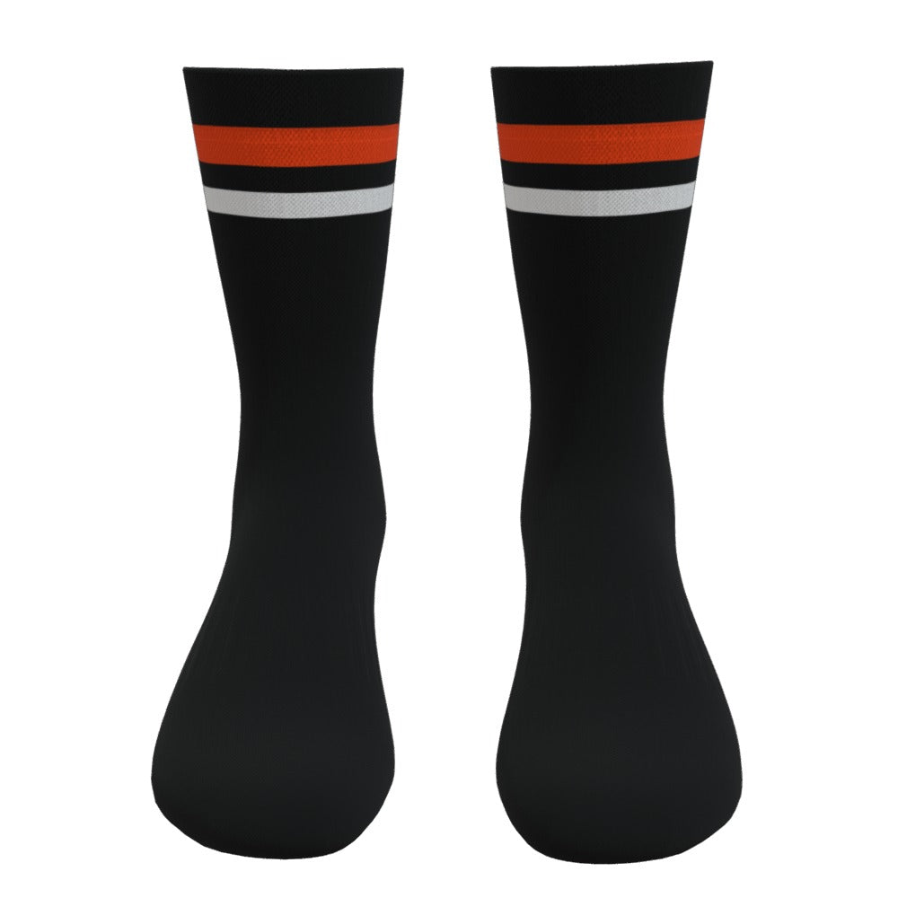 Black Orange and White Two Stripe Athletic Crew Socks
