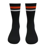 Black Orange and White Two Stripe Athletic Crew Socks