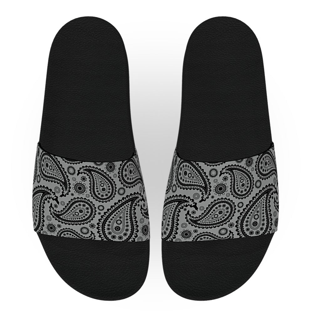 Gray and Black Bandana Slide Sandals