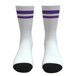White and Purple Two Stripe Athletic Crew Socks