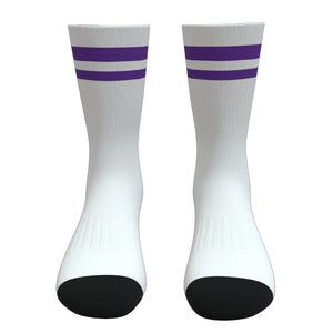 White and Purple Two Stripe Athletic Crew Socks