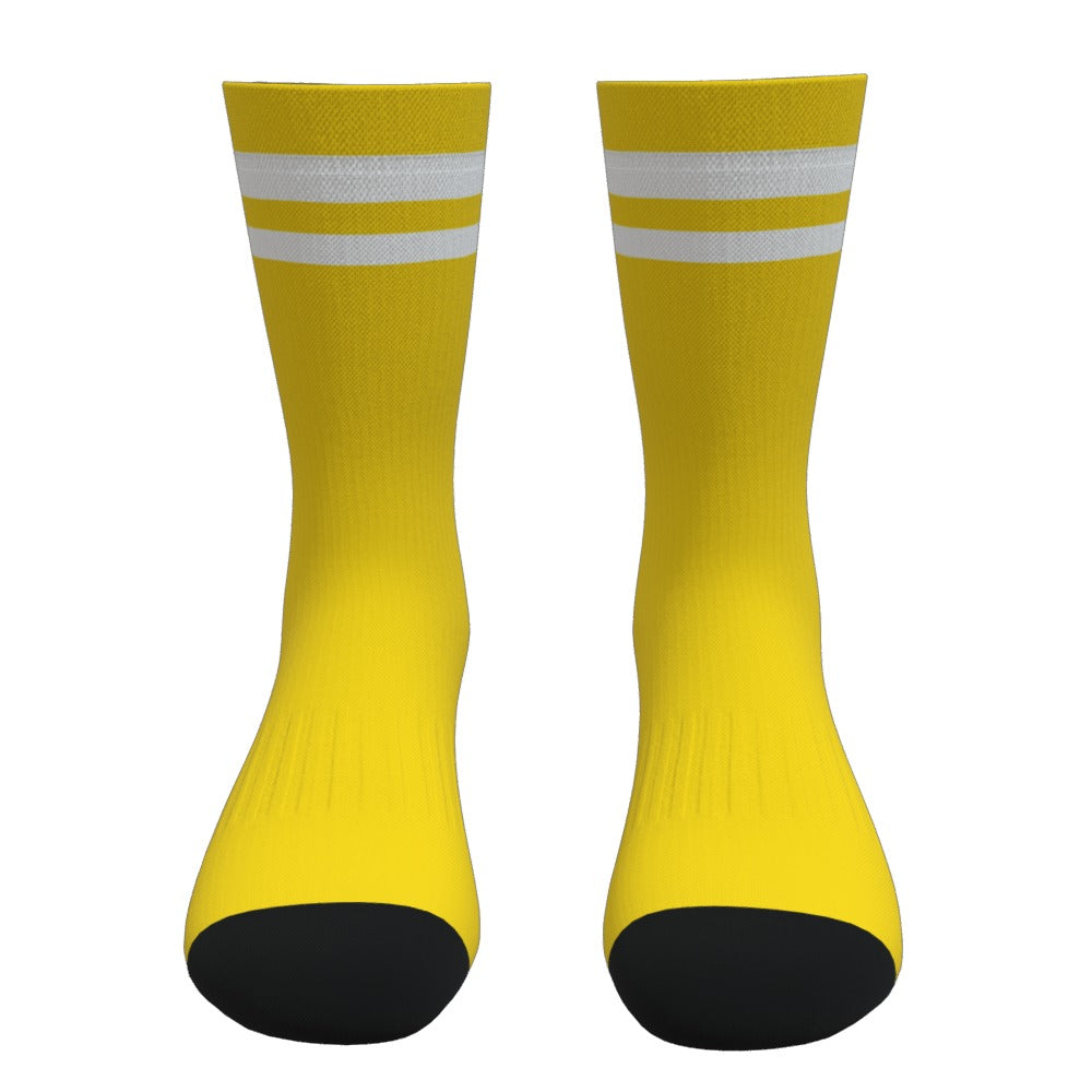 Gold and White Two Stripe Athletic Crew Socks