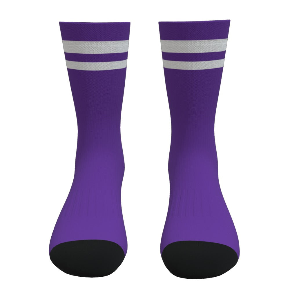 Purple and White Two Stripe Athletic Crew Socks