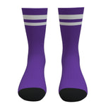 Purple and White Two Stripe Athletic Crew Socks