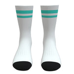 White and Turquoise Two Stripe Athletic Crew Socks