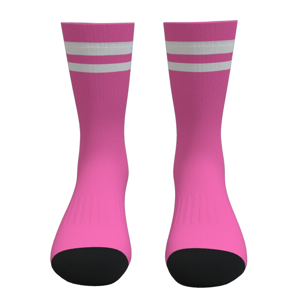 Pink and White Two Stripe Athletic Crew Socks