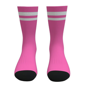Pink and White Two Stripe Athletic Crew Socks