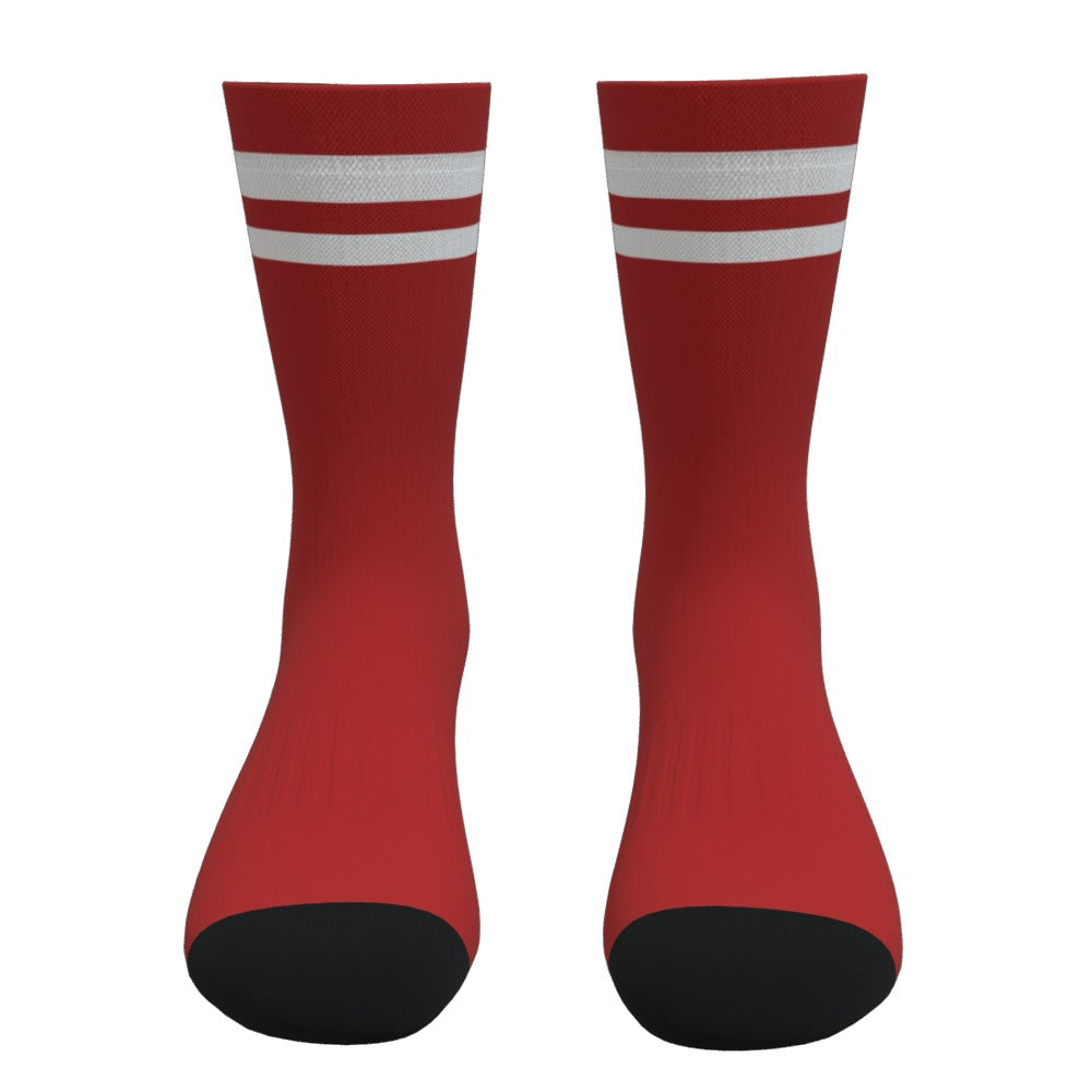Dark Red and White Two Stripe Athletic Crew Socks